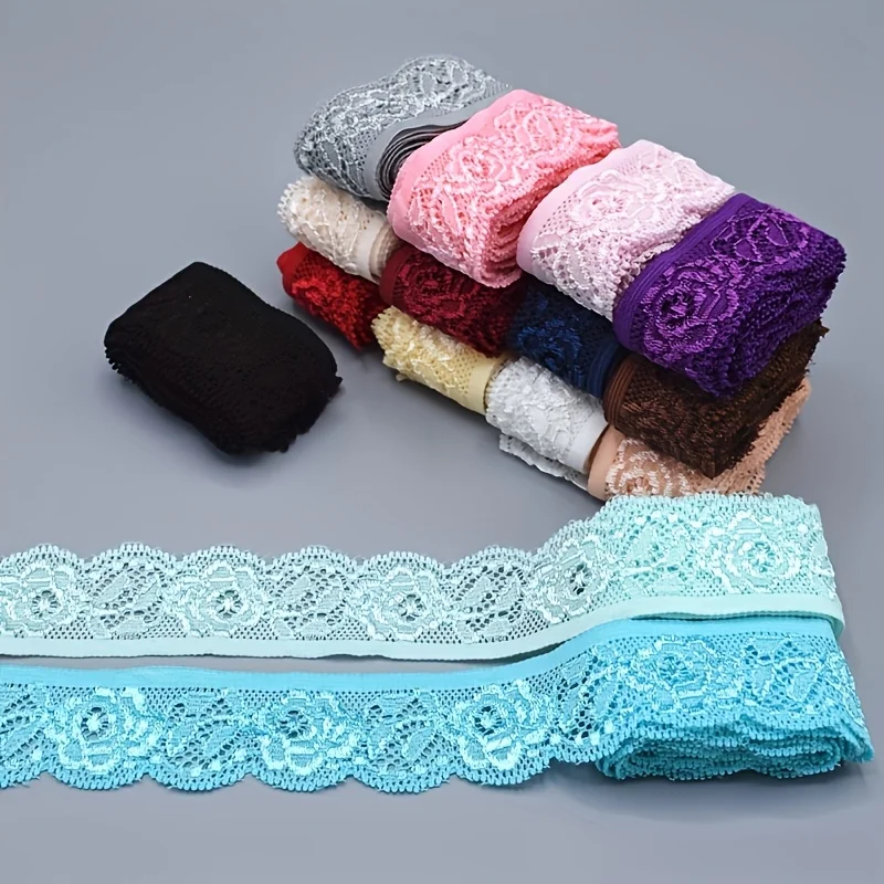 5Yards multi-color skin-friendly nylon lace webbing, width 2.5 cm, can be used as lace trimming for underwear, dresses, and hand sewing. Multi-color optional, with the functions of sewing lace and underwear trimming, elegant fabric and exquisite pattern