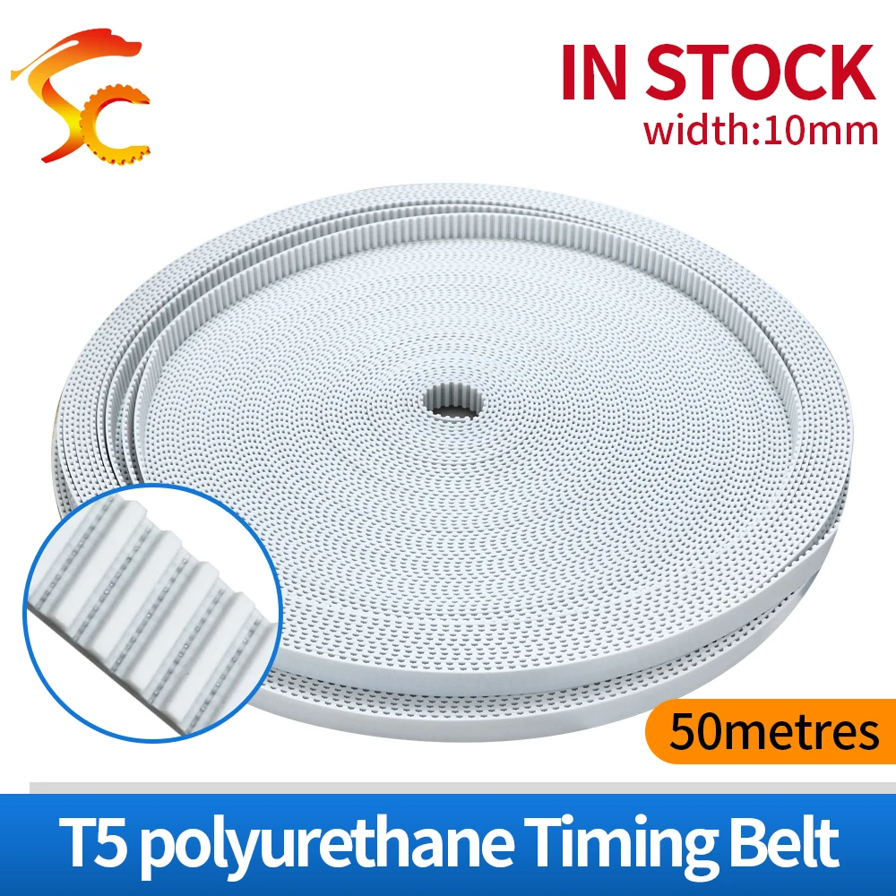 

High Quality 50meters T5 PU open belt T5 timing belt T5 10MM white Polyurethane with steel core belt width 10mm Free shipping