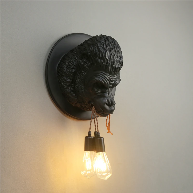 Nowoczesne lampy ścienne z żywicy Gorilla Art Deco kinkiet led oświetlenie kuchni domu Loft przemysłowe Vintage oprawy E27 * 3 lampa ścienna