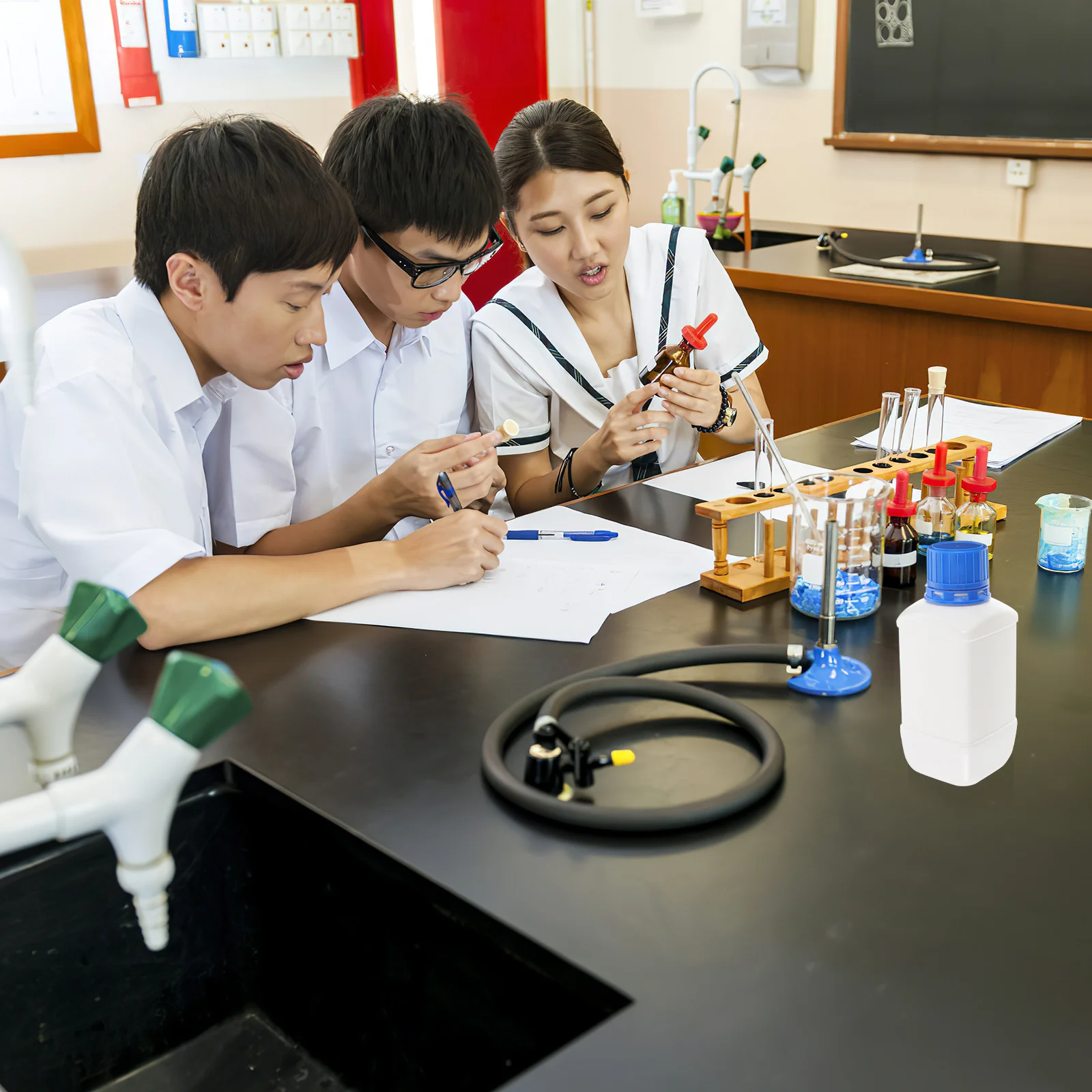 

5Pcs Square Plastic Bottle with Caps Wide Mouth Reagent Container for Hospital Use Liquid Storage Sealing Design