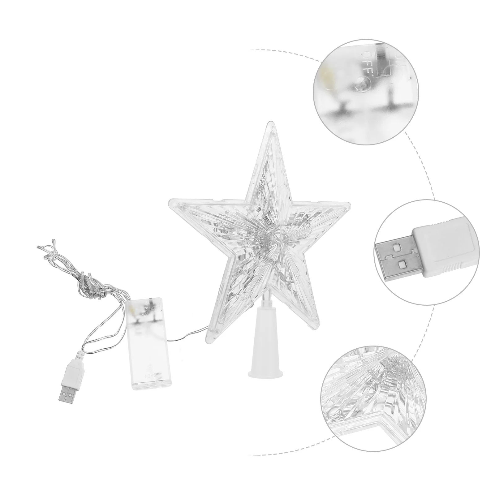 

1 pc Led Tree Topper -Pointed Night Light White Lightweight Christmas Decoration Lamp Adornment 3D Bedside Light