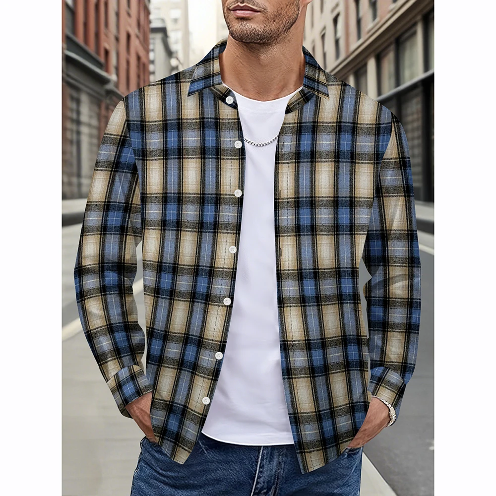 

Модная мужская весенне-осенняя повседневная повседневная рубашка в клетку в британском академическом стиле, окрашенная в пряже, большие размеры, свободная рубашка с длинными рукавами и лацканами