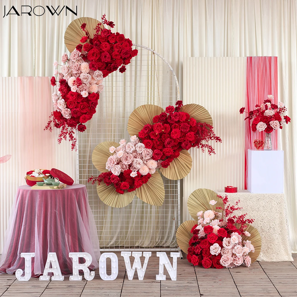 Party Event Backdrop Decoration Retro Style Red Pink Series Artificial Rose Hydrangea Fan Flower Arrangement for Wedding Decors