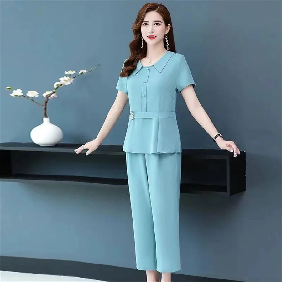 Summer 2 piece set Women\'s Oversize Tracksuits Casual Pantsuit Set Short Sleeve Tops Fashion Sportswear offiice lady 2022