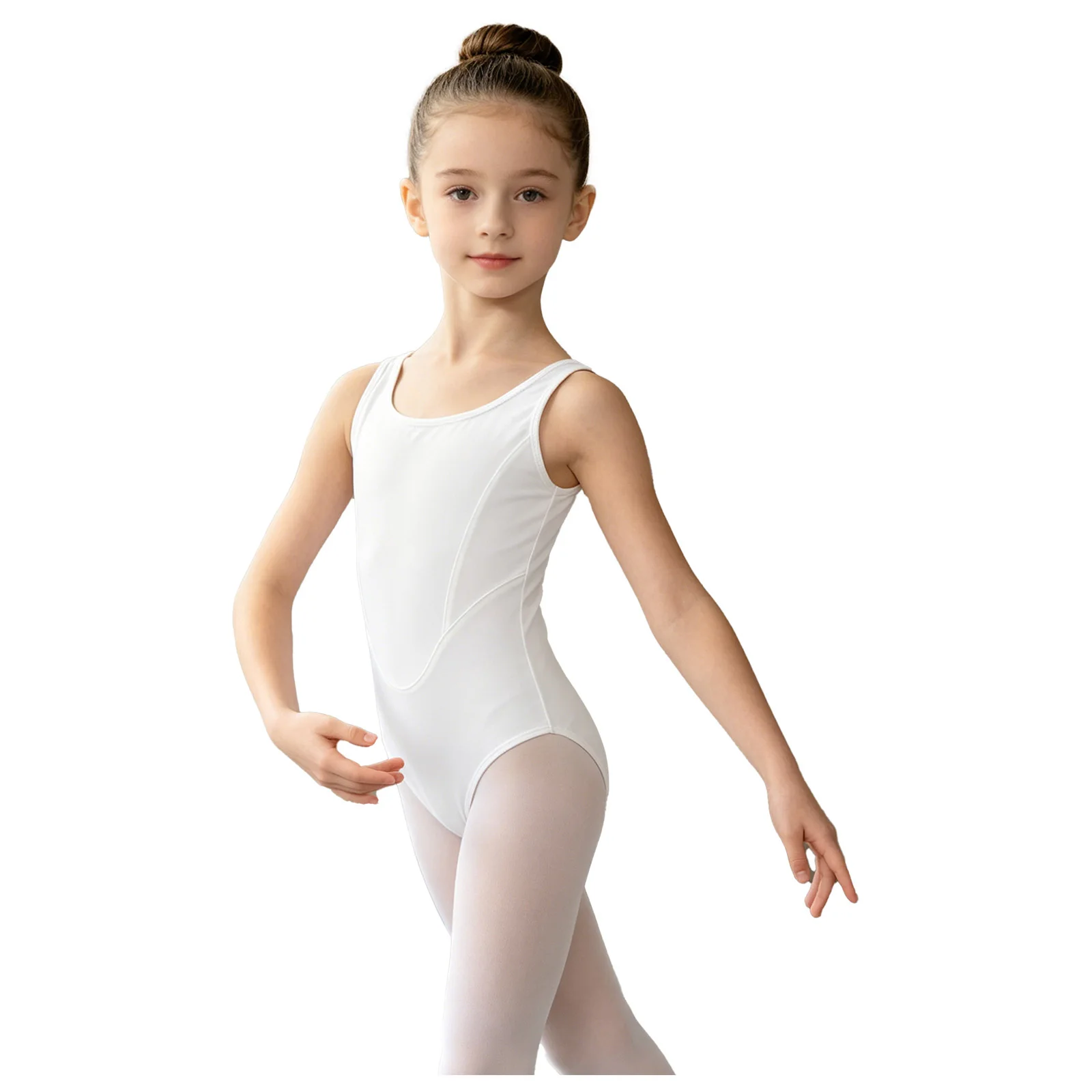 

Kids Girls Gymnastics Ballet Dance Bodysuit Sleeveless Wide Shoulder Straps Bodysuit School Stage Performance Practice Costume