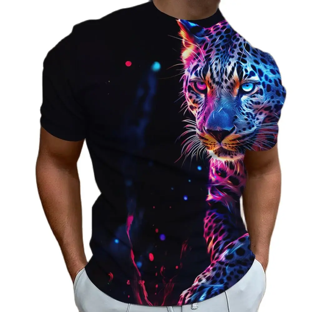 Camisetas de manga corta con estampado de leopardo en 3D para hombre, ropa holgada de gran tamaño con personalidad, a la moda