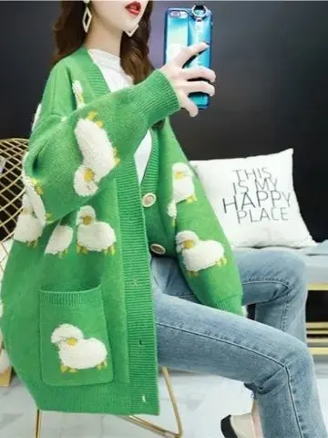 

Laid-ba Thiened вязаный открытый кардиган Long Sve верхняя одежда свободный крой осень-зима корейская версия студенческий свитер пальто