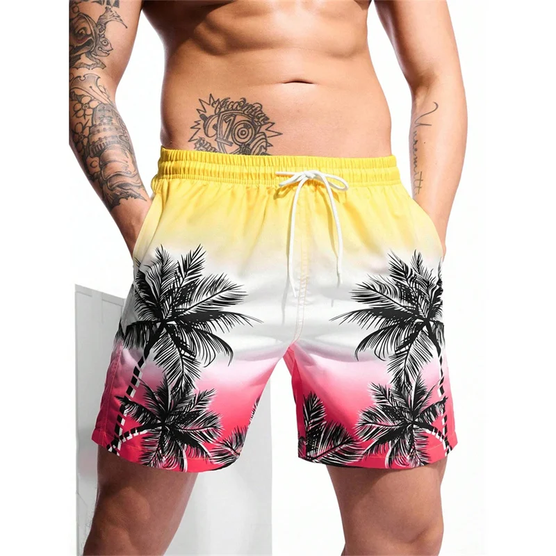 Vintage Plant Pattern Beach Shorts For Men Coconut Tree 3D Printed Swim Trunks Summer Hawaiian Short Pants Loose Board Shorts