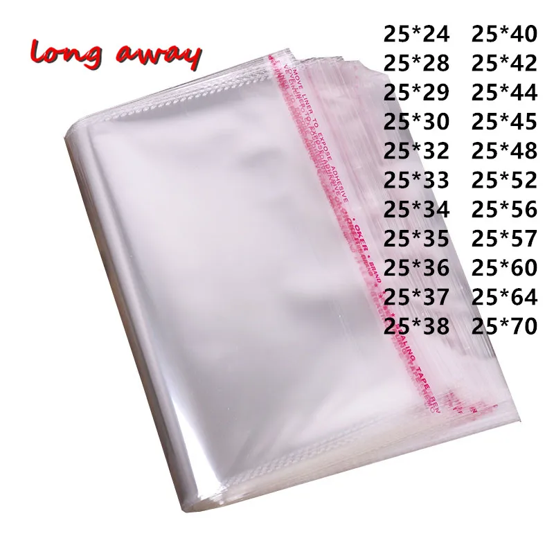 100pcs Width 25cm Clear Self Adhesive Cellophane Packing Bags Transparent LARGE Self Sealing Plastic Package Storage Poly Bag