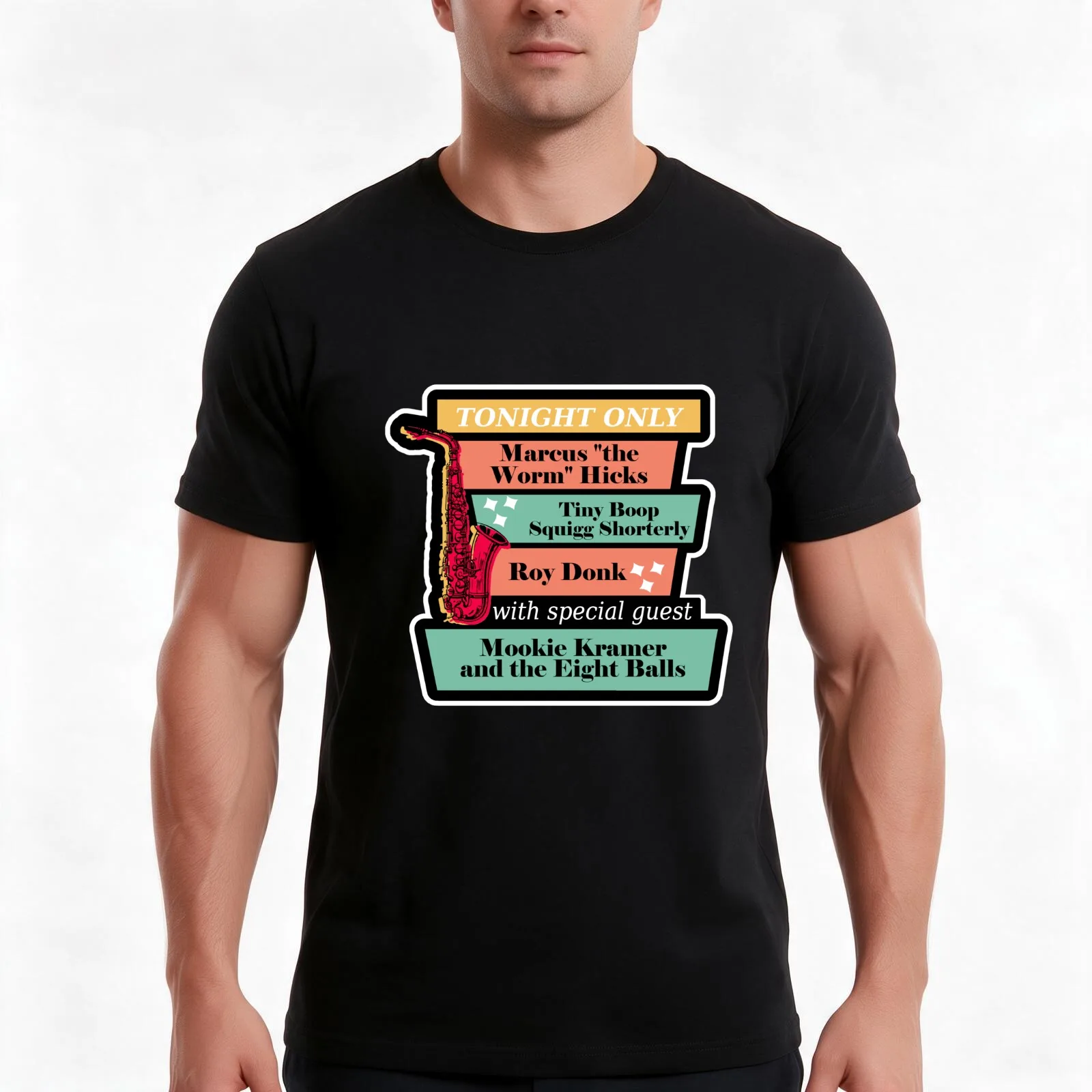 Jazz Legend Roy Donk, Marcus the Worm Hicks, Tiny Boop Squigg Shorterly, and Mookie Kramer and the Eight Balls T-Shirt