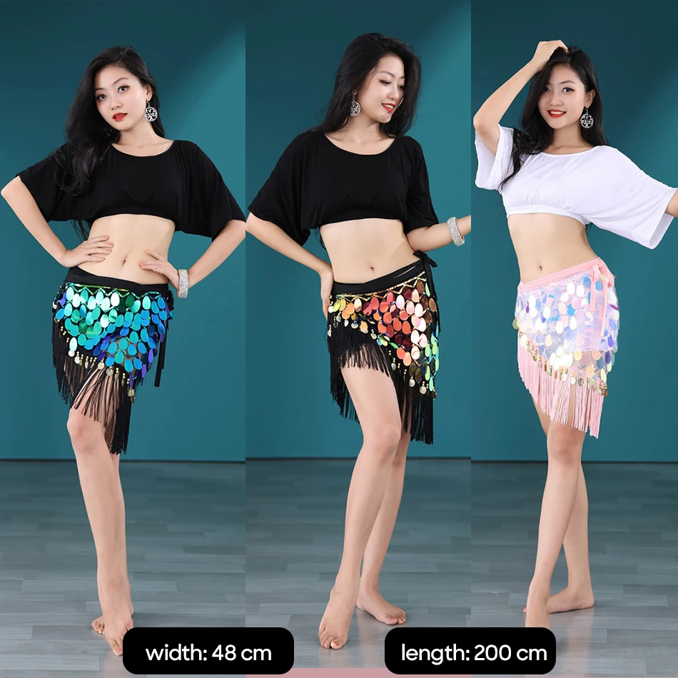 Belly Dance Hip Scarf Mermaid Hip Towel Tassel Sequins Belt Dance Costume For Adult Women Stage Performance Practice