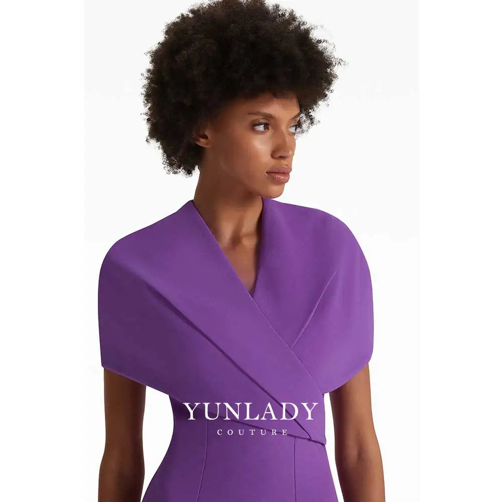 

YUNLAN Luxury Purple Cape Sleeve Mother of the Bride Formal Evening Dress 2024 Saudi Arabia Wedding Guest Sky Blue Party Dress