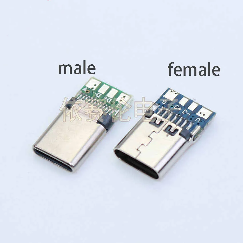 2pcs USB 3.1 Type C Connector 24 Pins Male/Female Socket Receptacle Adapter to Solder Wire & Cable 24 Pins Support PCB Board