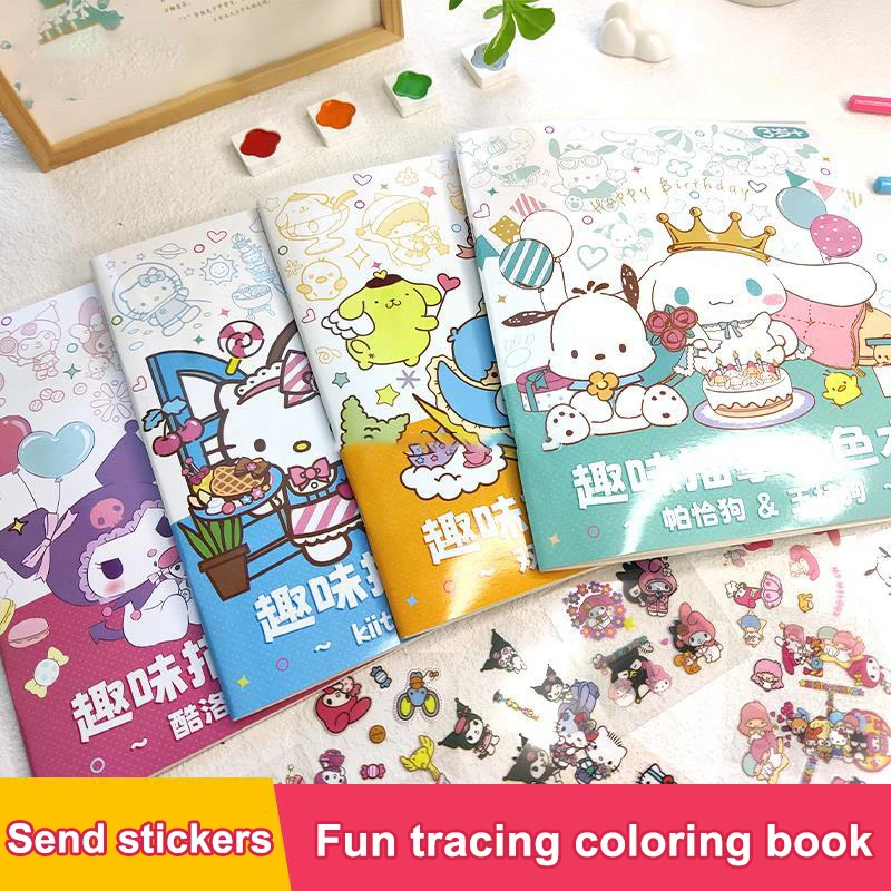 Creative Sanrio Painting Notebook Children Sketching Coloring Copy Notebook Elementary School Cartoon Anime Line Draft Kids Gift