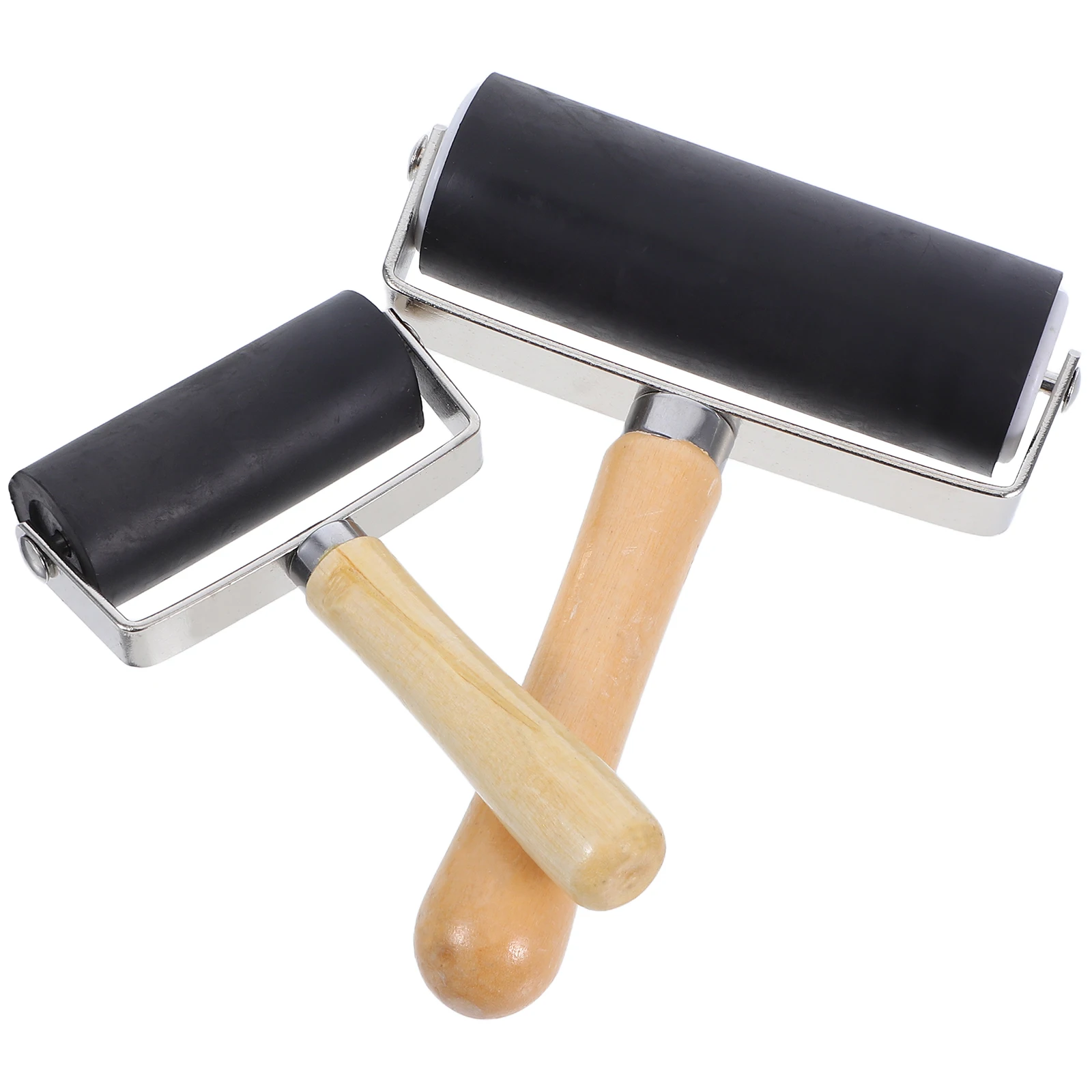 

2pcs Ink Glue Roller Craft Tools Applicator Printing Oil Rubber Material Smooth Surface Durable Use Wooden Handle