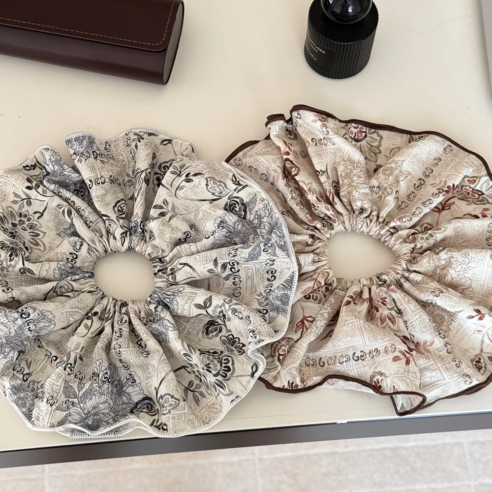 

Большая повязка для волос с цветочным принтом для девочек и женщин, веревочный галстук с хвостиком, корейские аксессуары, резиновая эластичная резинка для волос, элегантная винтажная резинка для волос