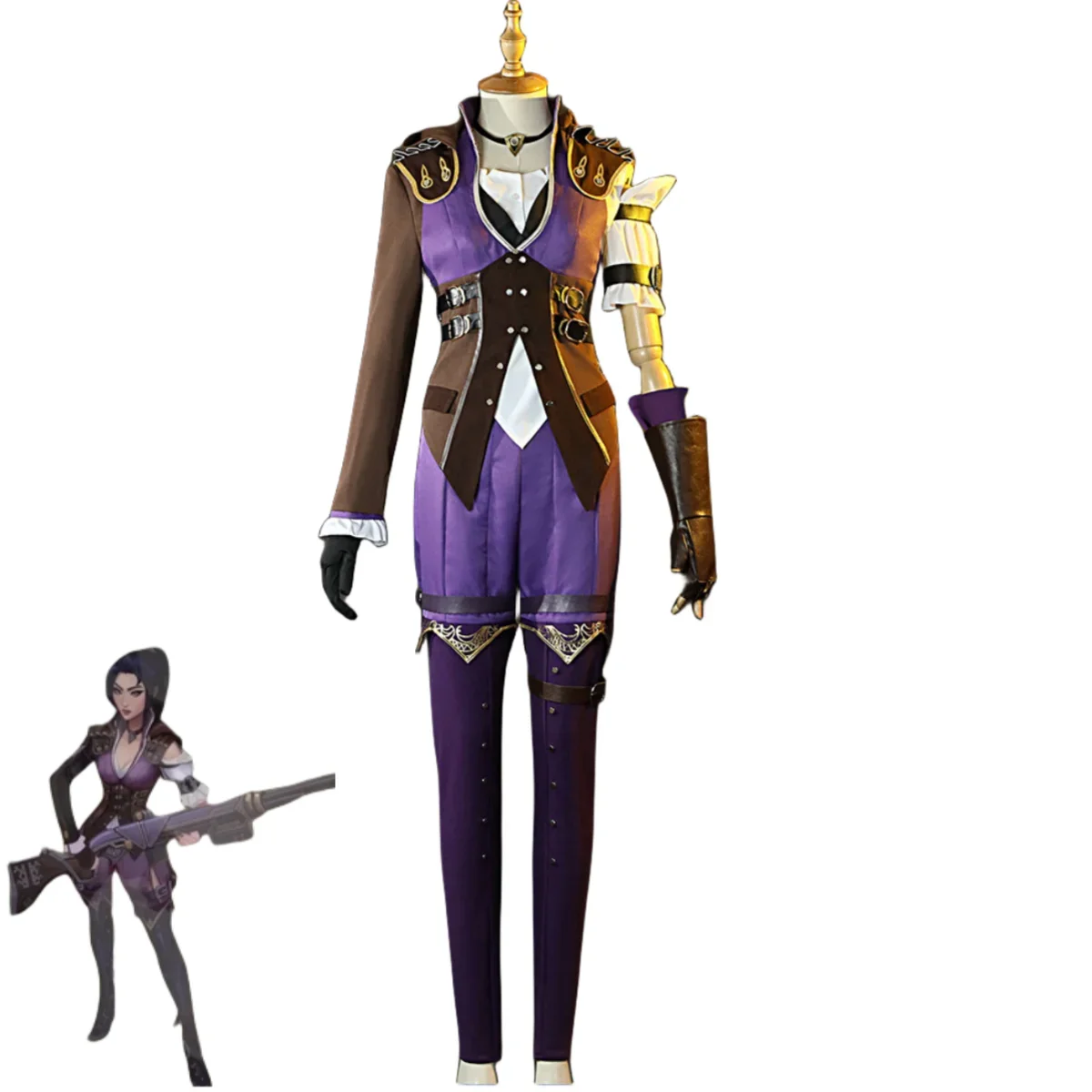 Game LOL Caitlyn Kiramman Sheriff of Piltover Cosplay Costume Small Cake Coat Uniform Boot Wig Woman Sexy Carnival Suit