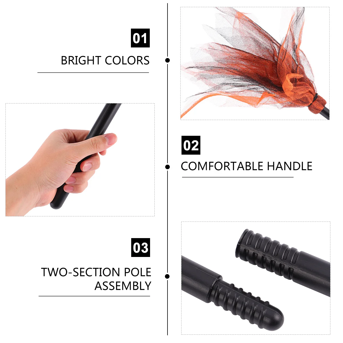 Accesorio extensible de bruja para disfraz de Halloween, escoba de mago para fiesta de Cosplay, suministros de Halloween, escoba de malla con palo de escoba de bruja