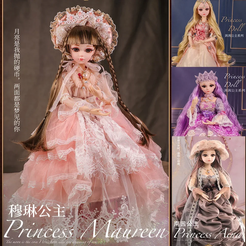 

60cm Royal Dress Bjd Doll Changable Wig Dolls 18 Moveable Joint Fullset 1/3 Big Bjd Toy Fullset Dolls for Girl Bithday Gift