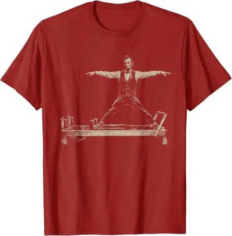 Lustiges Abraham Lincoln Pilates Reformer Workout Art T-Shirt Y2k Gym Doing Fitness Exercises Grafik Herrenbekleidung 4th of July Tee – Detail 8