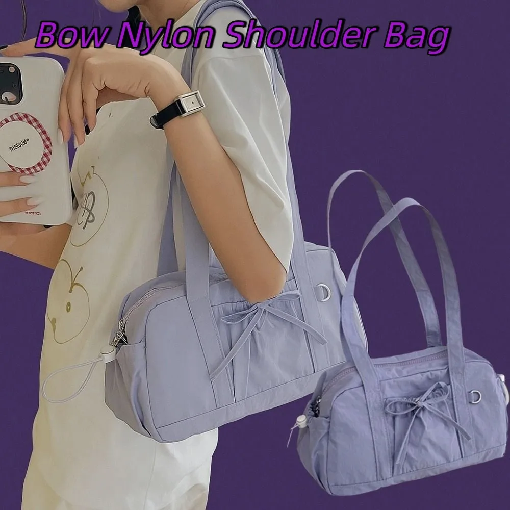 

Корейский стиль, нейлоновая сумка через плечо с бантом, однотонная дорожная сумка большой вместимости, женская сумка-тоут, дорожная сумка для хранения, йога