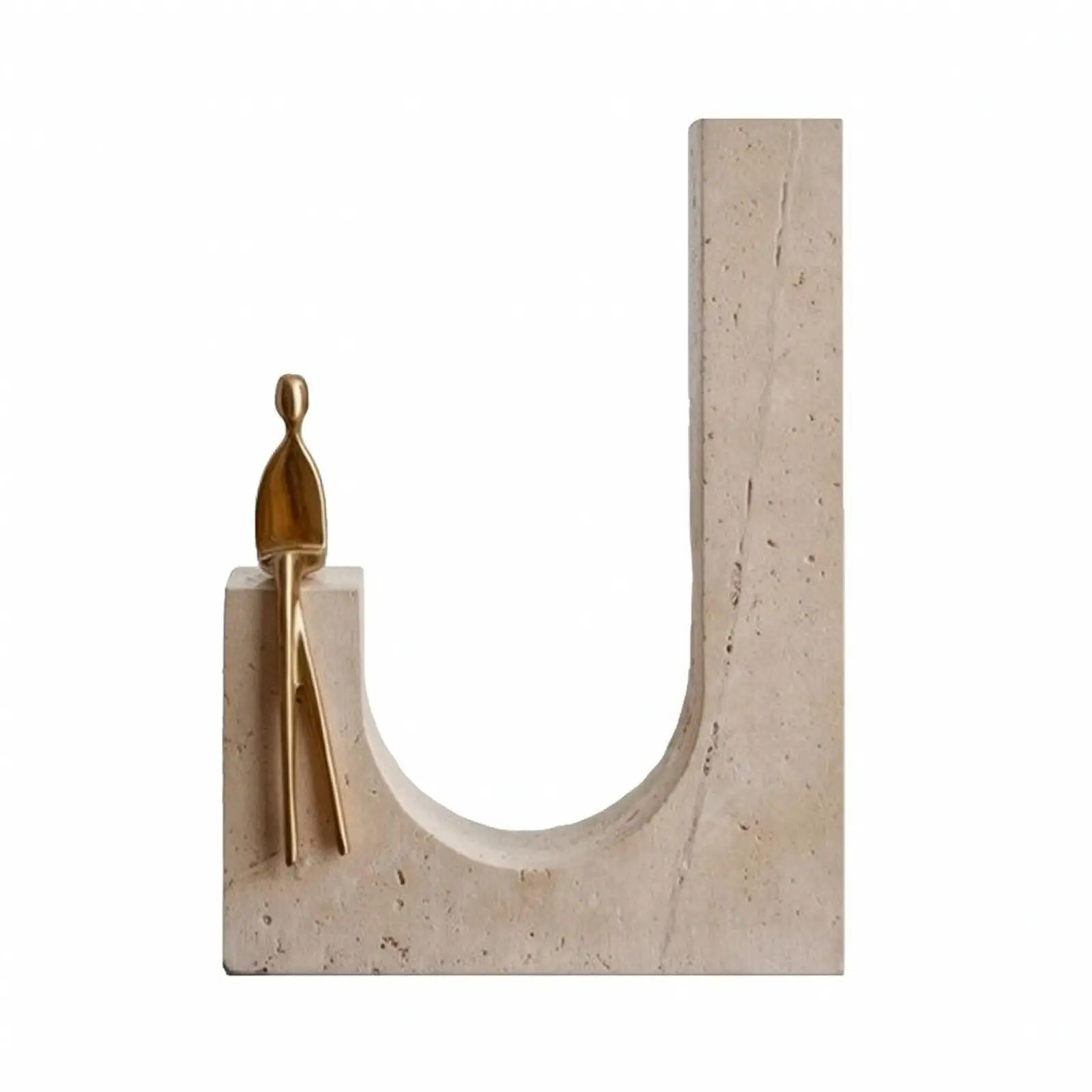 Modern Abstract Sculpture Stone Metal Art Decor Geometric Figurine for Console Table Bookshelf Mantel Accent