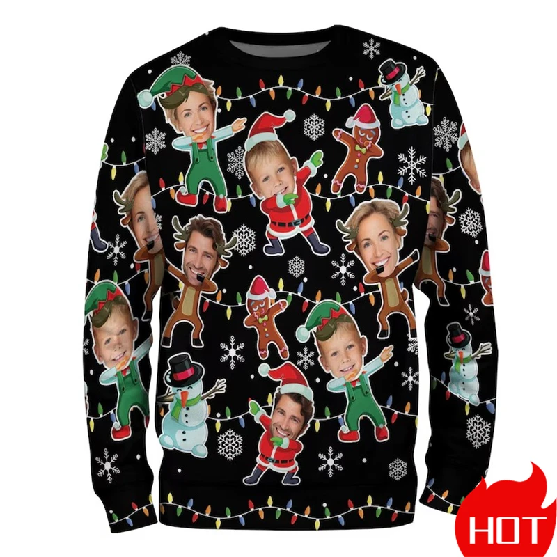 Customized Photos Ugly Christmas Sweater Unisex Personalized Photo Graphic Sweatshirts Customize Face Family Gifts Pullovers New