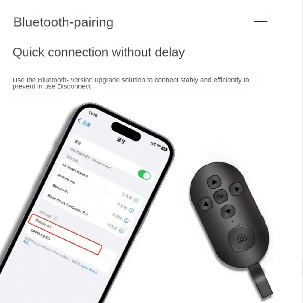 Uniwersalny kontroler samowystarczalny zdalny kontroler z możliwością ładowania, kompatybilny z Bluetooth, aparat zwolnienie migawki do foneselfie