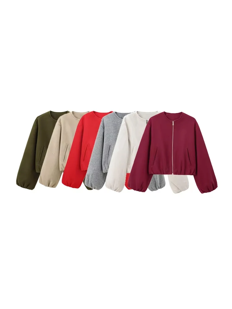 TRZA-Oversized Soft Bomber Jacket for Women, Long Sleeve Coat, Front Zipper, Female Outerwear, Chic Tops, Fashion