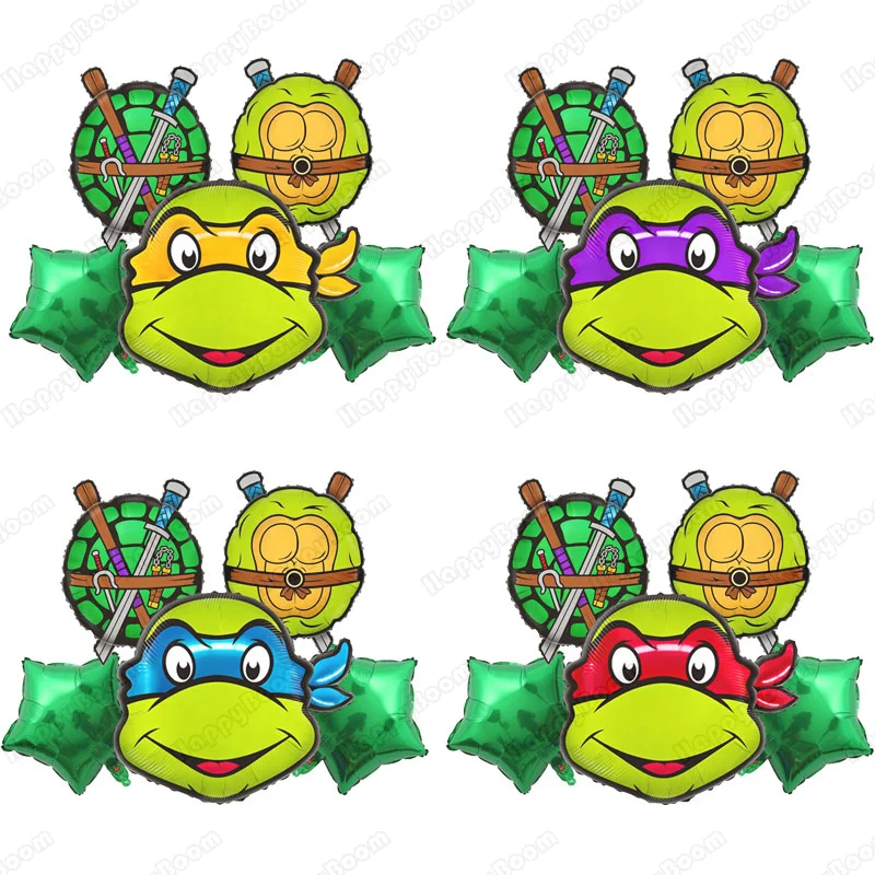 Set de Globos Temáticos de las Tortugas Ninja, Globos de Aluminio Digitales Verdes, Decoración para Fiestas de Cumpleaños de Niños de 1 a 9 Años, Regalo para Baby Shower