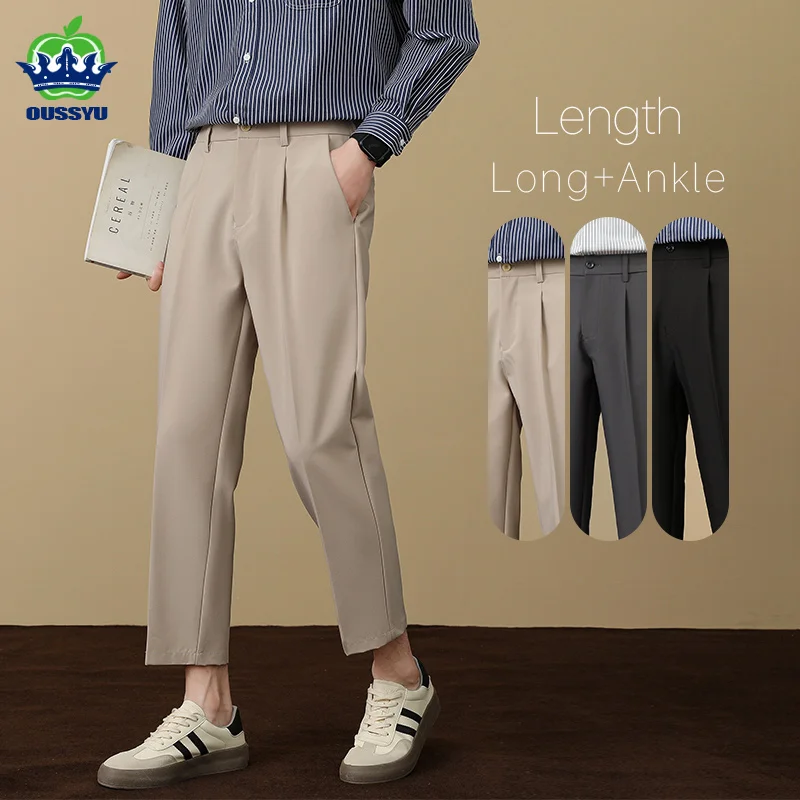 

Autumn Winter New Smooth Pendulous Suit Pants Men Business Long Trousers Korean Formal Ankle Length Work Pant Male Plus Size 40