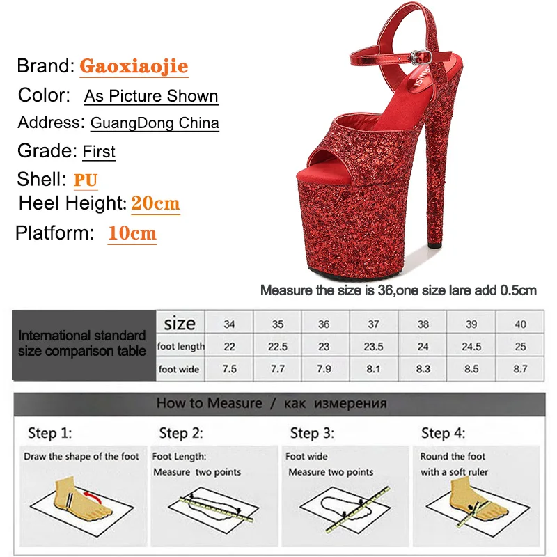 Gothic Style Sandals Women 20CM Sequins Platform Shoes Club Fashion Stripper Model Show High Heels Non-slip sandalias de mujer