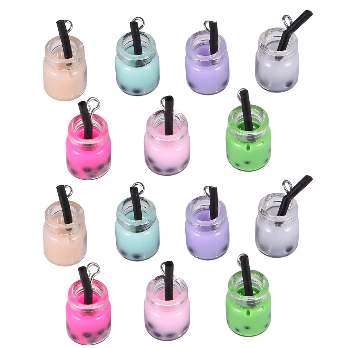 20Pcs Funny Bubble Tea Jewelry Parts Glass Metal Large Hole Easy Use DIY Pendant Earrings Keychain Home Decor Craft Ornament