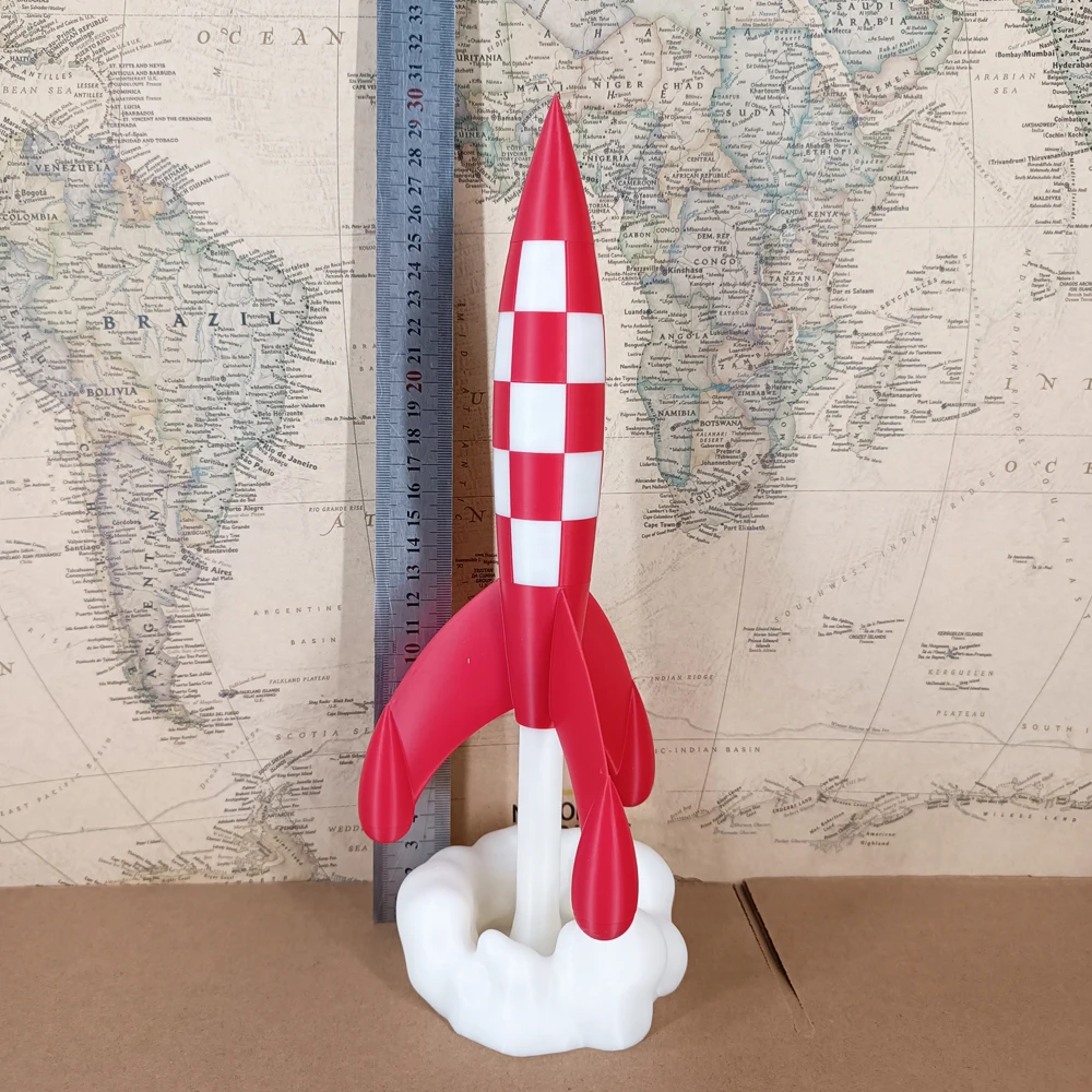 30cm Gift Belgium France Comic Objectif Lune Moon Aventures Space Rocket Launching 3D Print Model Figure