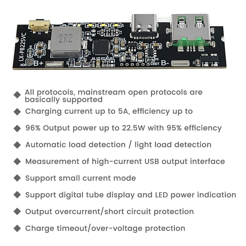 22.5W Bidirectional Fast Charging Mobile Power Module 5A Type-C USB Quick Charger Board Support For VOOC PPS PD QC AFC FCP SCP