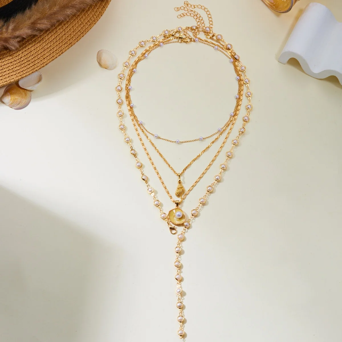 Sommerliche Muschel-Sternfisch-Halskette mit simulierten Perlen, Y-förmig, für Damen und Herren, Boho-Stil, meeresinspiriert, stapelbar, Choker, Schmuck für den Urlaub am Meer – Detail 18