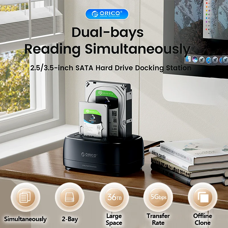 

ORICO DD28 Док-станция с двумя отсеками и 3,5-дюймовым жестким диском, корпус жесткого диска 5 Гбит/с, автономный клон, совместимый с 2,5/3,5-дюймовым SSD/HDD
