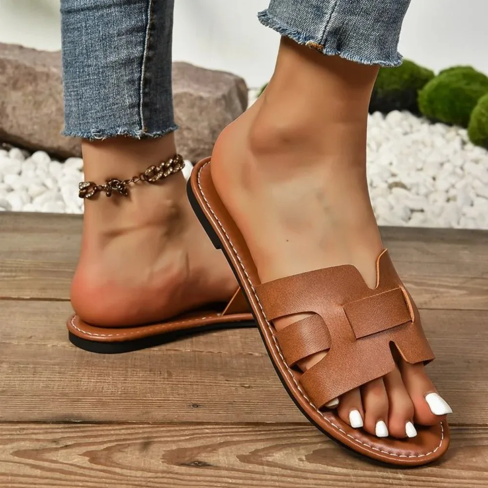 Женские шлепанцы, коричневые, новинка 2025, летние уличные модные элегантные пикантные повседневные вечерние туфли на плоской подошве, офисные Mujer zapatos, легкие, мягкие, весенние