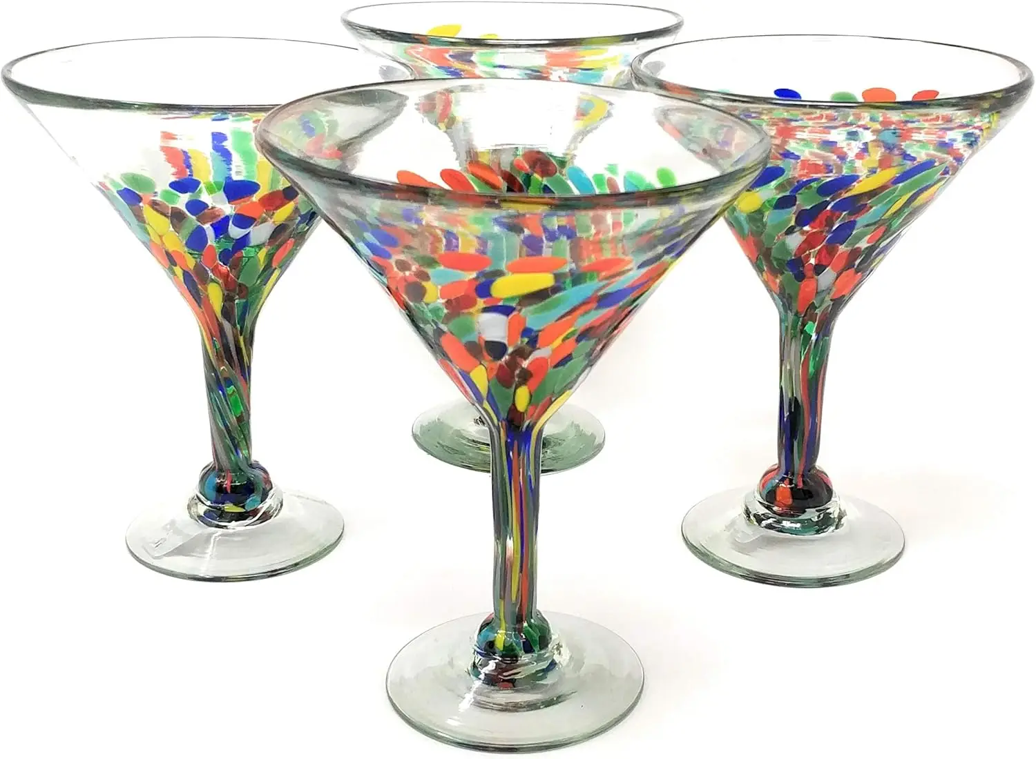 

Hand Blown Glass Margarita Glasses Set of 4, Confetti Carmen 12 oz Modern Mexican Cocktail Glasses, Dishwasher Safe