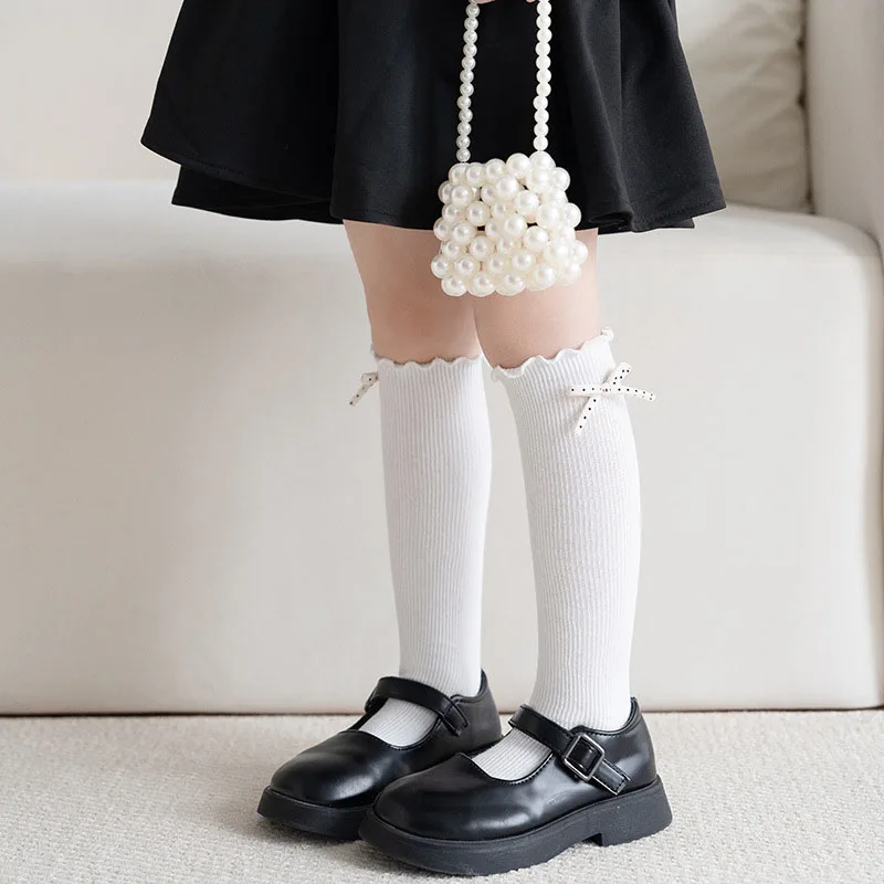 MILANCEL New Spring Sweet Girls Knee-high Socks 3-8T Cute Dots Bow Kids Solid Color Stockings Lovely Children In Tube Socks