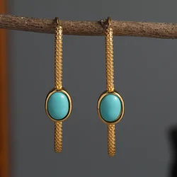 Gorgeous Turquoise Beaded Earrings - Handmade Boho Style Gold Color Metal Hoop Earrings