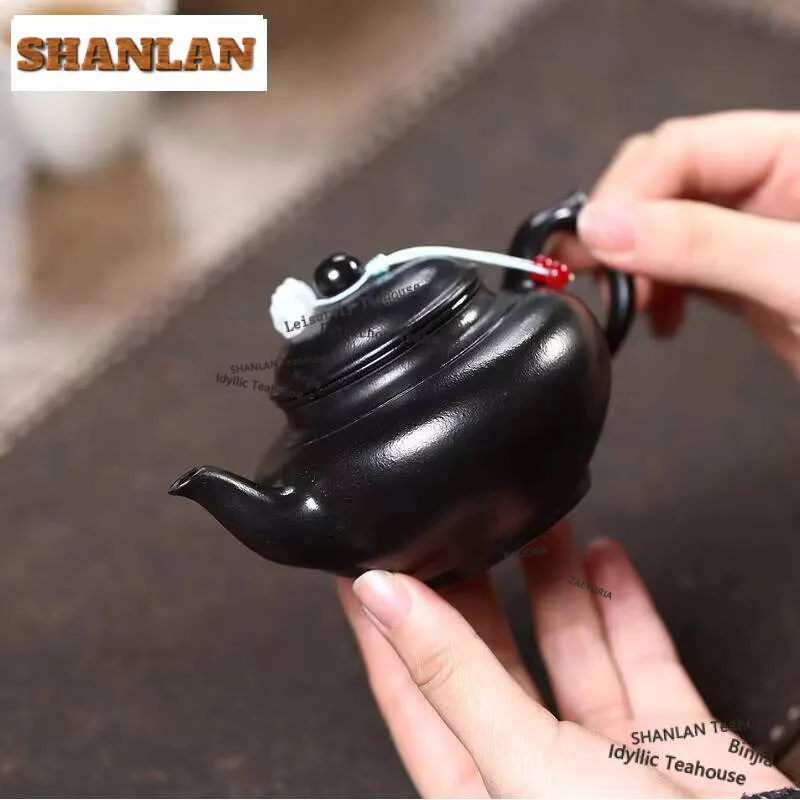 180ml Vintage Yixing Purple Clay Teapots Handmade Black Laughing Sakura Pot Raw Ore Zhu Mud Kettle Chinese Zisha Tea Set For Tea