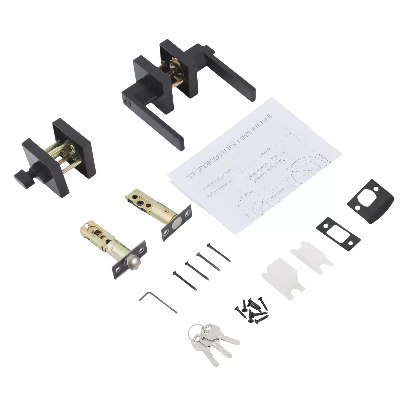 Front Entry Door Handle Lock Set Black Door Lock Set Square Keyed Alike Single Deadbolt Lever