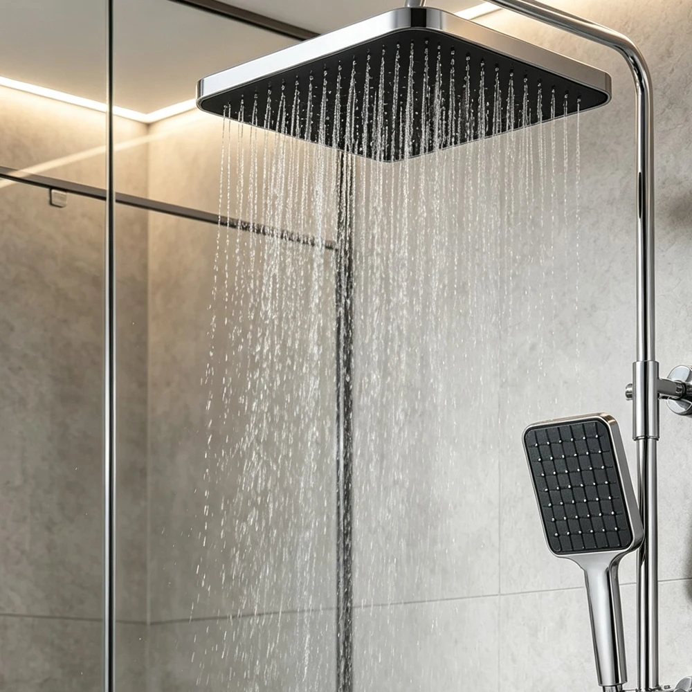 High Pressure Overhead Showerhead+Square Hand Held Shower Head Large Rainfall, Strong & Gentle Flow Bathroom Ceiling Shower Head