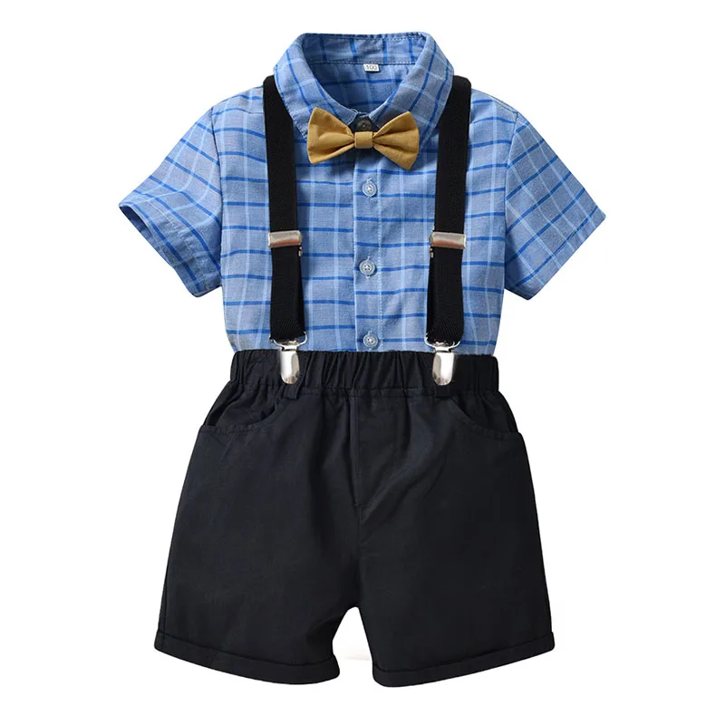 

Summer Baby Boys Clothes Sets Kids Boys Birthday Party Dress Gentleman Suit Bowtie Shirt +Suspender Shorts Fashion Handsome Sets