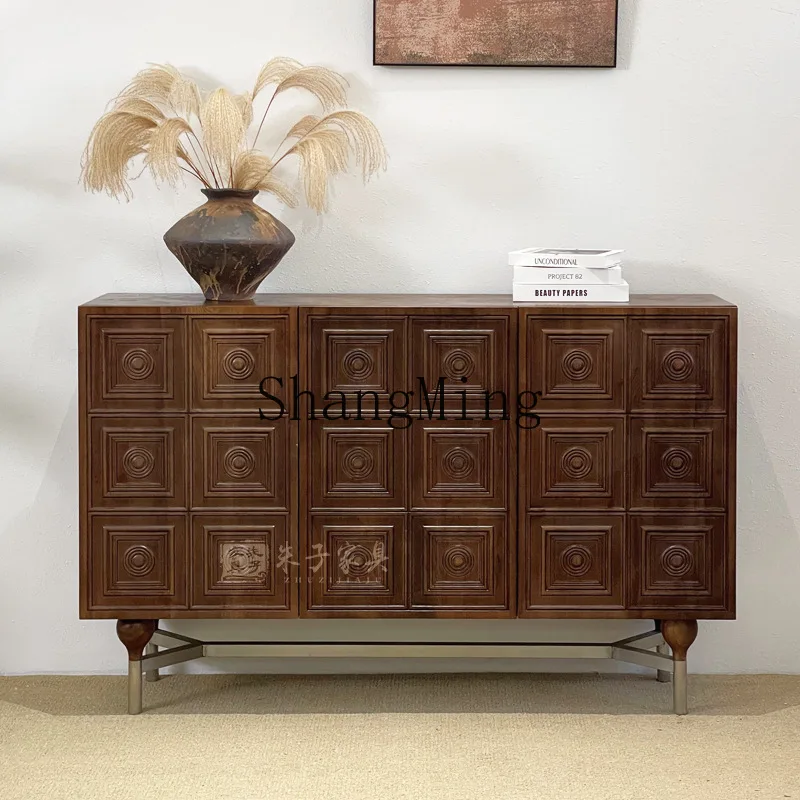 

CL custom medieval furniture solid wood dining side cabinet old elm storage side cabinet carved decorative cabinet household