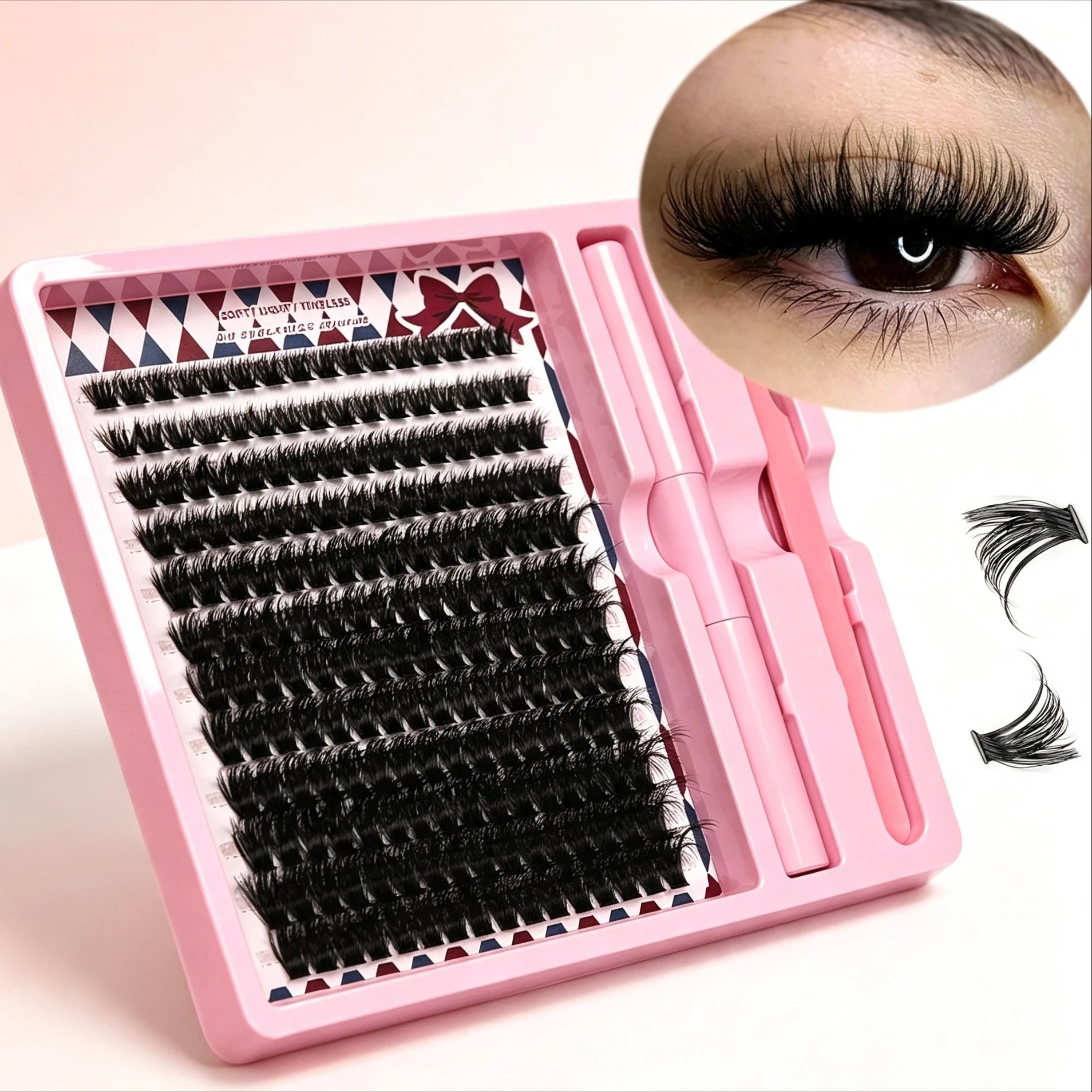 Home Use DIY Lash Cluster Set D Curl Individual False Eyelash Clusters Including Lash Bond Glue And Lash Tweezers Tools