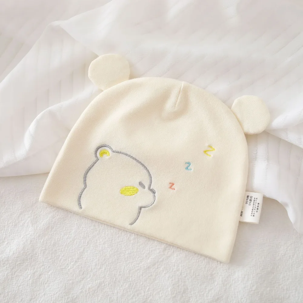 

Windproof Print Boneless Muslin Hats 0-3 Months Cotton Baby Fetal Cap Cartoon Bear Elastic Newborn Hats Toddler