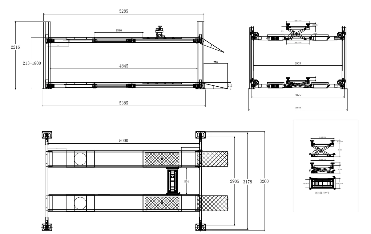 5tons 5m Four post car lift for garage car repair Wheel alignment service hydraulic 4 post car lift