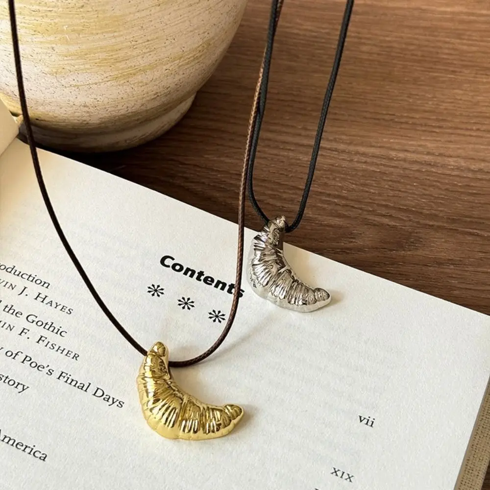 Korean Style Croissant Pendant Necklace Minority Design Bread Rope Chain Necklace Jewelry Accessories Charms Long Sweater Chain